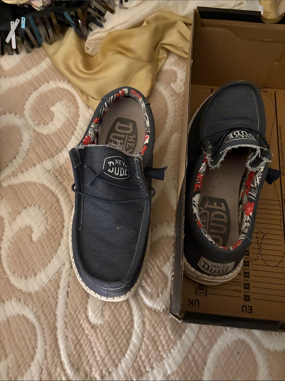 Hey Dude Kids Navy Slip-On Sneakers with Floral Lining